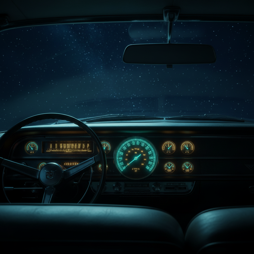 Dashboard gauges glowing at night — information waiting to be read