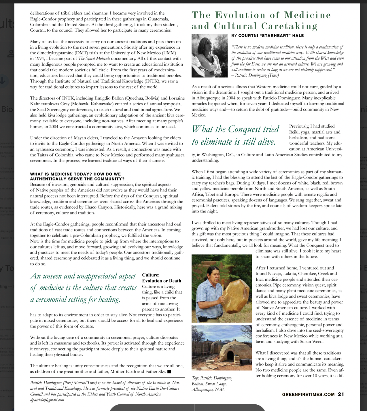 The Evolution of Medicine and Cultural Caretaking — Green Fire Times article featuring Tata Patricio Domínguez and Dr. Courtni StarHeart Hale
